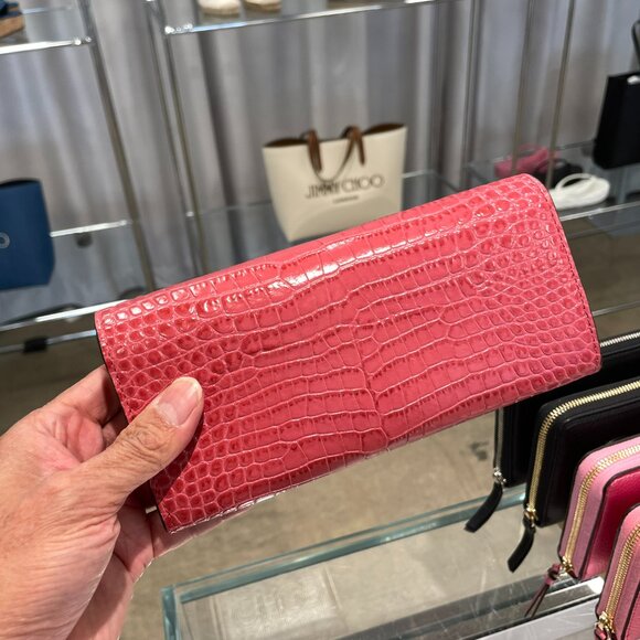 NWT JIMMY CHOO  Calfskin Crocodile Embossed Continental Wallet candyflos - Picture 4 of 6